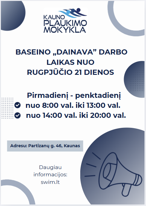  Baseinas „Dainava“ grįžta po vasaros atostogų!