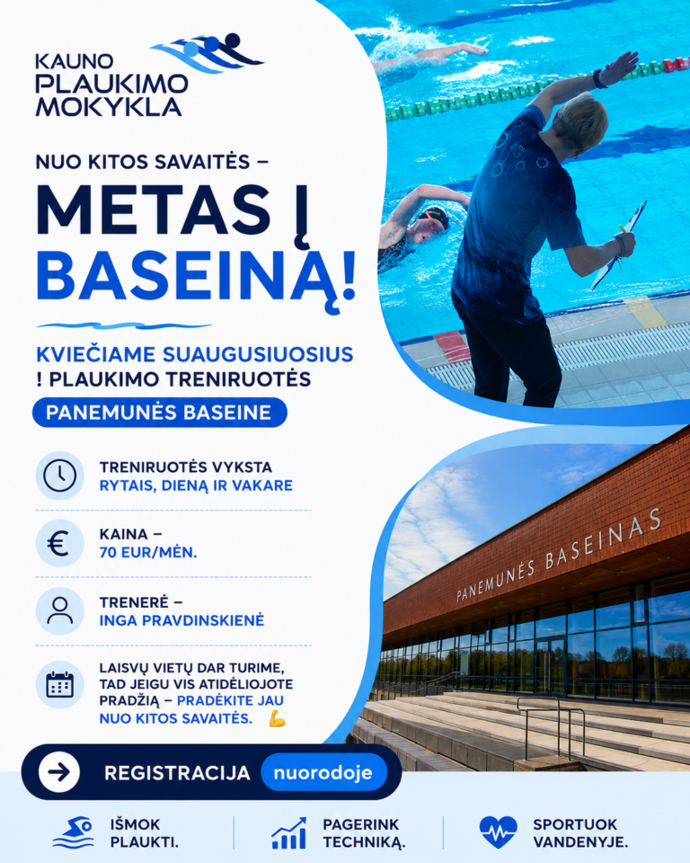 Suaugusiųjų plaukimo treniruotės Panemunės baseine